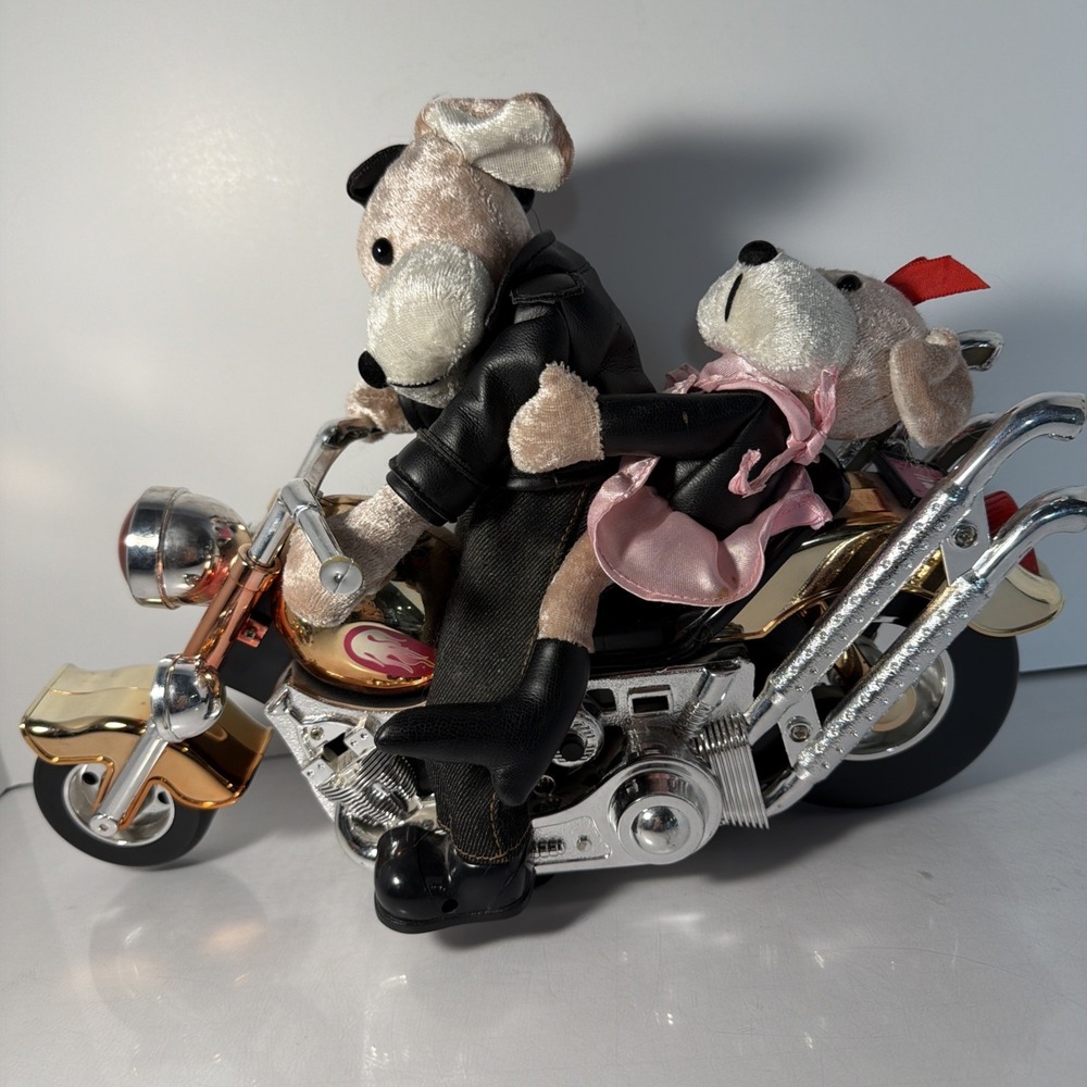 DAN DEE Born to Be Wild Musical Animated Dog Couple On Motorcycle  Vintage WORKS